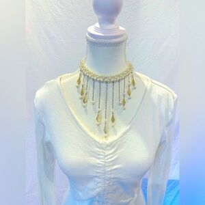 Vintage Coquette Glam Gold and Pearl Choker Necklace Costume